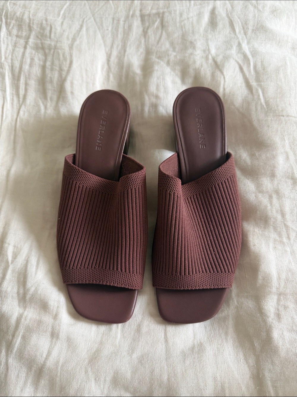 Everlane Ribbed Knit Slide Mules - Maroon